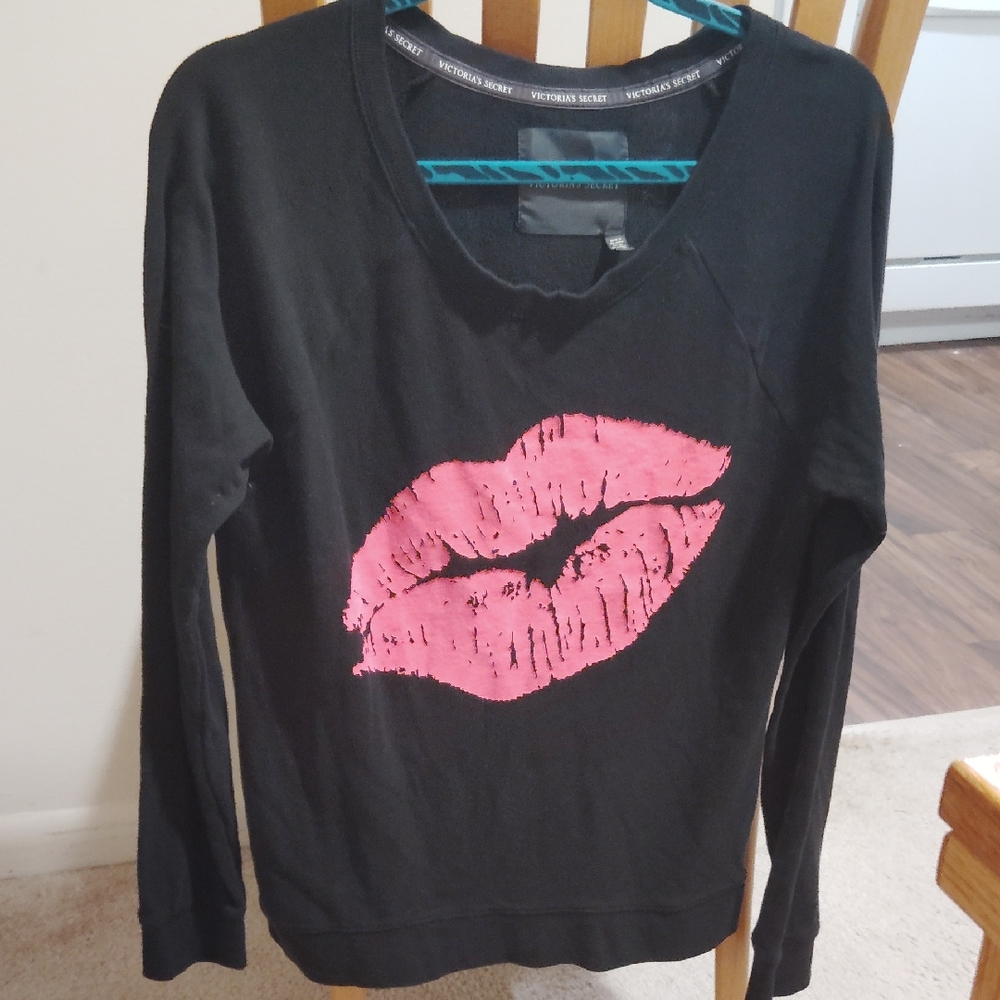 Victoria's Secret Black Sweatshirt with Pink Lips